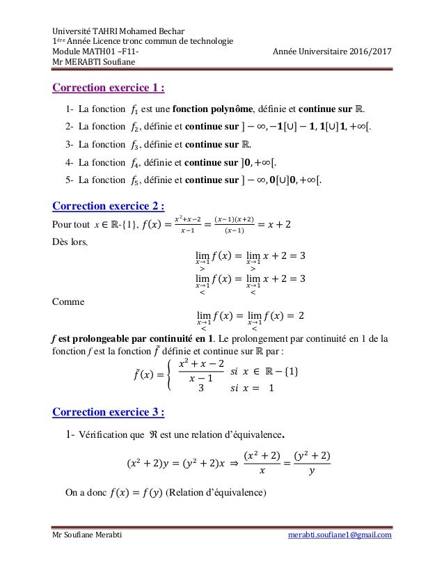Correction de test n° 2 exercice corrigé math les limites, la continu…