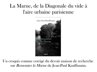 La Marne, de la Diagonale du vide à
l'aire urbaine parisienne
Un croquis comme corrigé du devoir maison de recherche
sur Remonter la Marne de Jean-Paul Kauffmann.
 