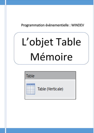 Programmation évènementielle : WINDEV
L’objet Table
Mémoire
 