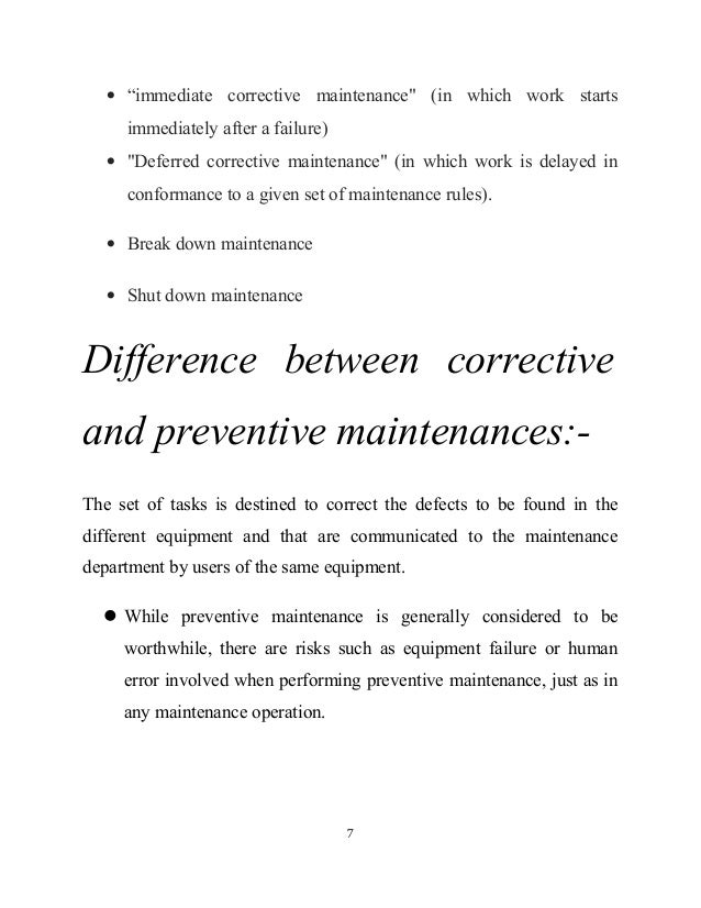 Corrective Maintenance Corrective maintenance