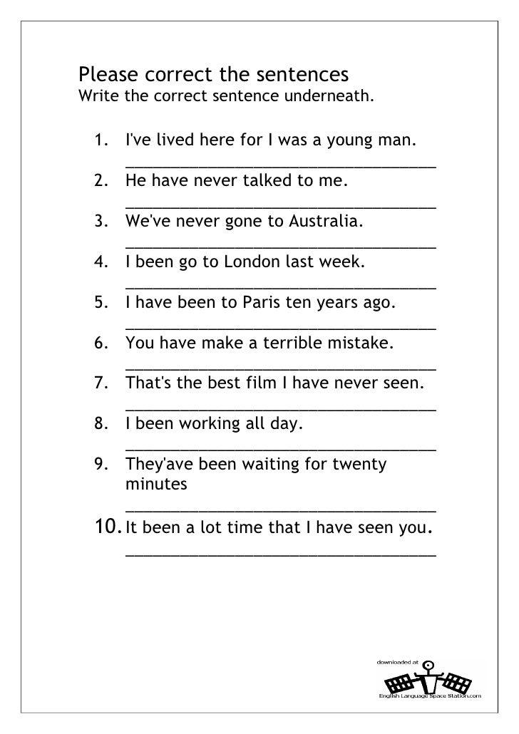 Correct The Following Sentences Worksheets