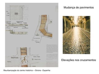 Mudança de pavimentos Reurbanização do centro histórico – Girona - Espanha Elevações nos cruzamentos 