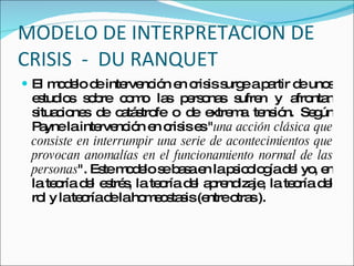 MODELO DE INTERPRETACION DE CRISIS  -  DU RANQUET <ul><li>El modelo de intervención en crisis surge a partir de unos estud...