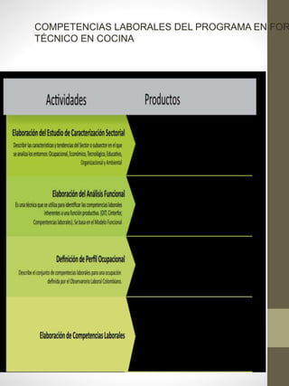 COMPETENCIAS LABORALES DEL PROGRAMA EN FOR
TÉCNICO EN COCINA
 