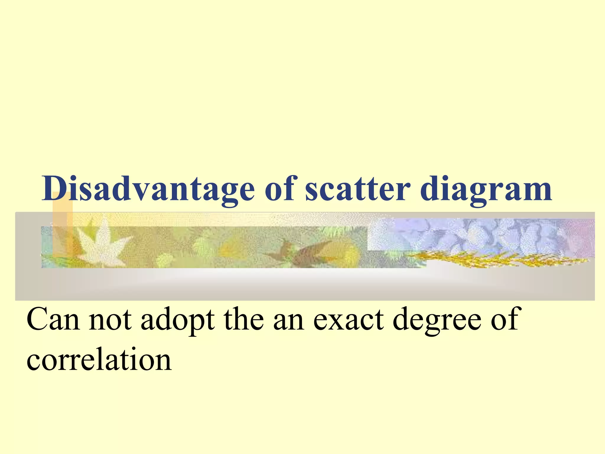 Disadvantage of scatter diagram
Can not adopt the an exact degree of
correlation
 