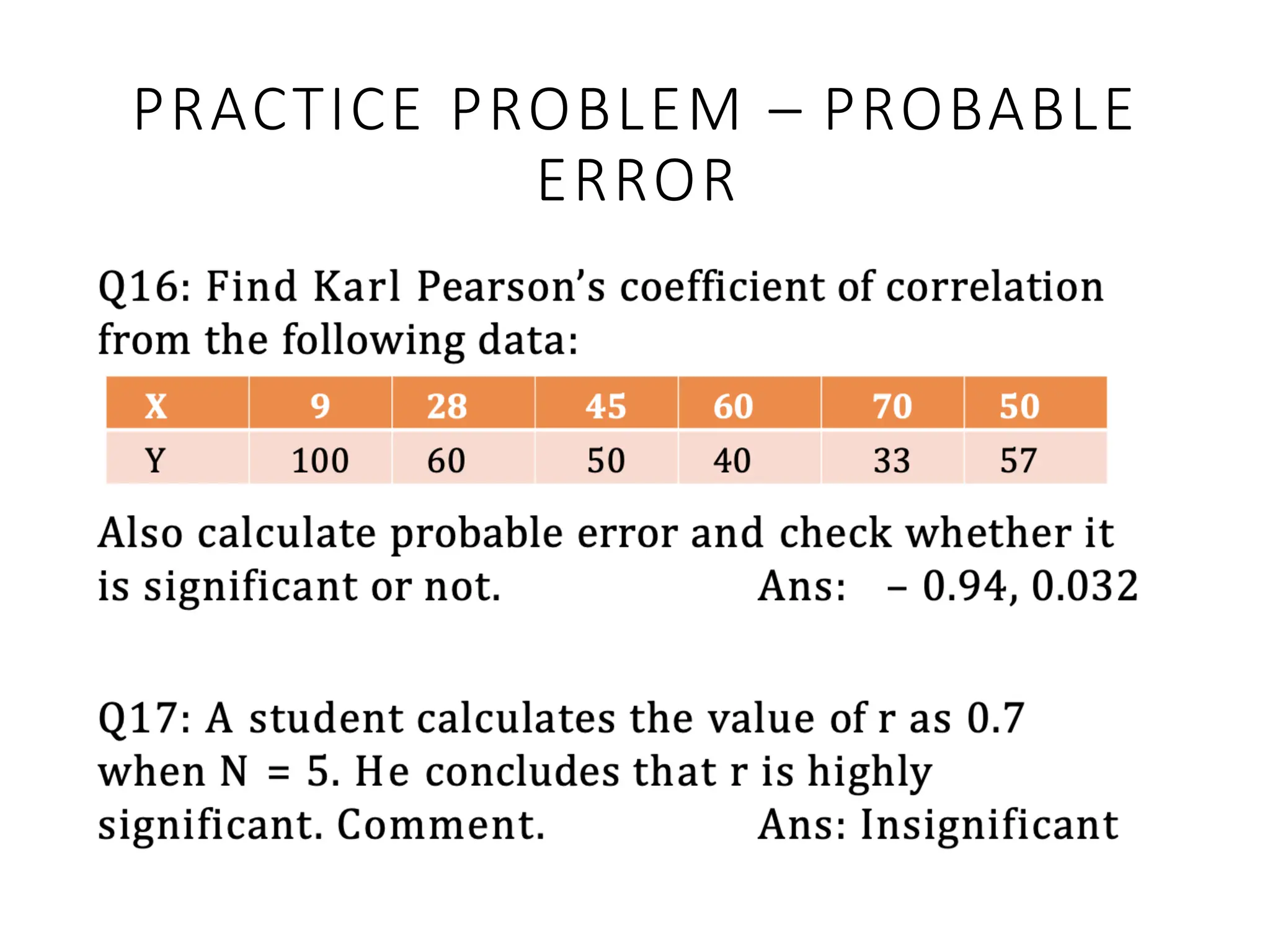 PRACTICE PROBLEM – PROBABLE
ERROR
 