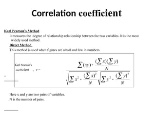 Pearson's Method Comprehensive Guide to Correlation and Karl Pearson's Coefficient | PPTX