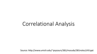 Correlational Analysis
Source: http://www.umich.edu/~psycours/381/masuda/381notes/ch9.ppt
 