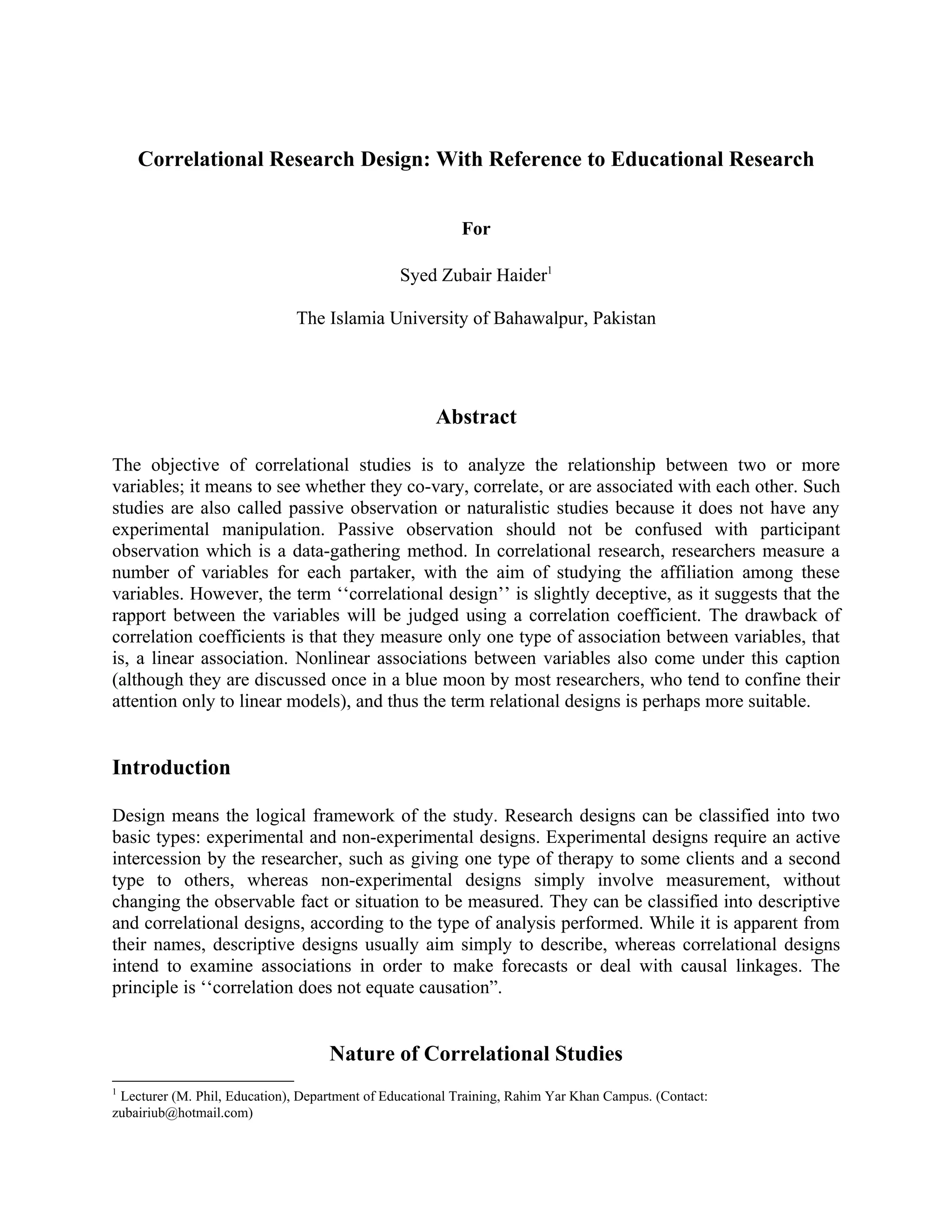 Correlational design | DOC