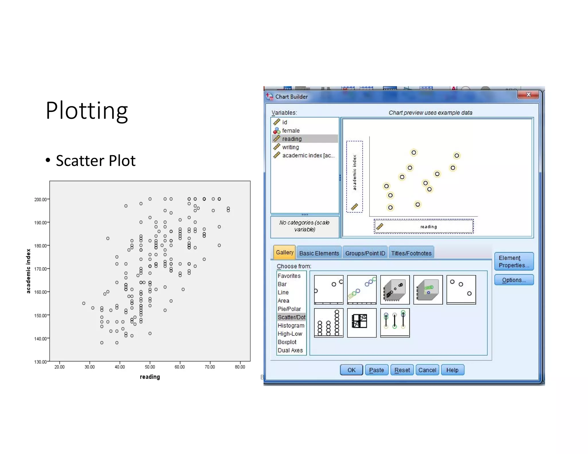 Plotting
• Scatter Plot
Biostatistics Workshop 29
 