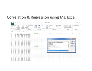 Correlation & Regression using Ms. Excel
Biostatistics Workshop 45
 