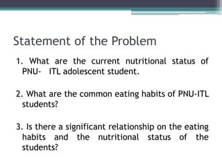 Correlation between Eating Habits and Nutritional Status | PPTX