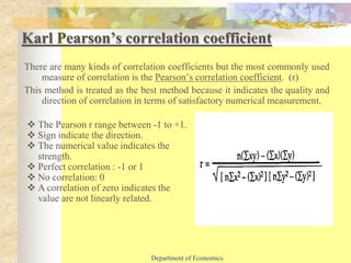Pearson's Method Simple Correlation : Karl Pearson’s Correlation co- efficient and ...