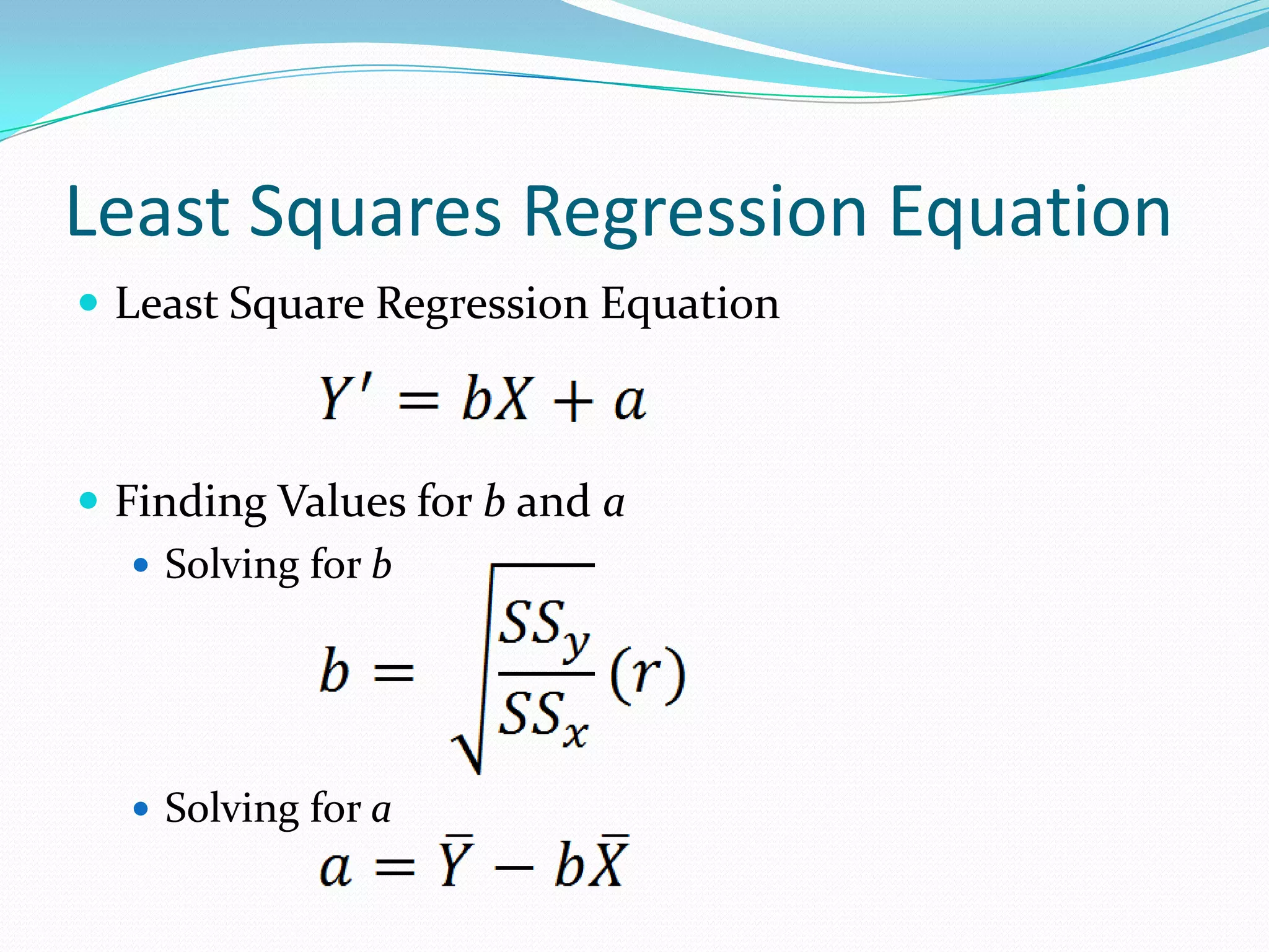 Least Squares Regression EquationLeast Square Regression EquationFinding Values for b and aSolving for bSolving for a