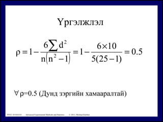 PSYC 4310/6310 Advanced Experimental Methods and Statistics © 2011, Michael Kalsher
Үргэлжлэл
∀ρ=0.5 (Дунд зэргийн хамаара...