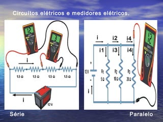 Circuítos elétricos e medidores elétricos.
Série Paralelo
i
i
i
i
i1
i2
i3
i4
i4
 