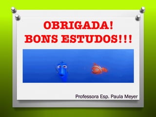 OBRIGADA!!
BONS ESTUDOS!!!
Professora Esp. Paula Meyer
 