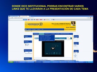 DONDE DICE INSTITUCIONAL PODRAS ENCONTRAR VARIOS
LINKS QUE TE LLEVARAN A LA PRESENTACIÓN DE CADA TEMA
 