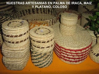 NUESTRAS ARTESANIAS EN PALMA DE IRACA, MAIZ  Y PLATANO, COLOSO 