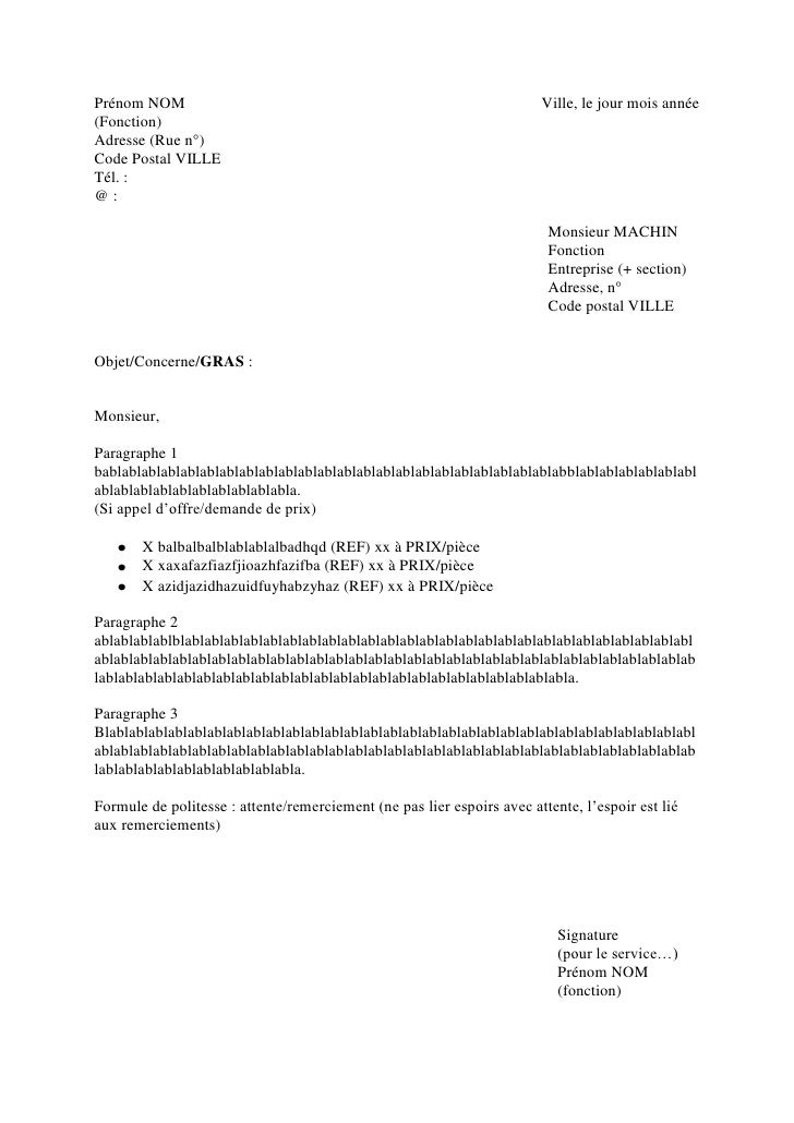 Correspondance - Disposition de la lettre + Types de lettre