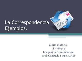 La Correspondencia
Ejemplos.
María Matheus
18.438.942
Lenguaje y comunicación
Prof. Consuelo Sira. SAIA B
 