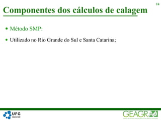  Método SMP:
 Utilizado no Rio Grande do Sul e Santa Catarina;
Componentes dos cálculos de calagem
14
 