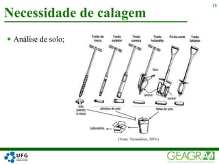  Análise de solo;
Necessidade de calagem
15
(Fonte: Terranálises, 2019.)
 