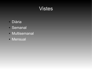 Vistes
● Diària
● Semanal
● Multisemanal
● Mensual
 
