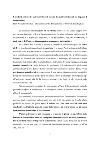 I prodotti assicurativi dei rami vita nel sistema dei contratti ...