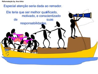Especial atenção seria dada ao remador. Ele teria que ser melhor qualificado,  motivado, e conscientizado de  suas responsabilidades. 