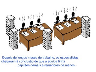 Depois de longos meses de trabalho, os especialistas  chegaram à conclusão de que a equipa tinha  capitães demais e remadores de menos.  