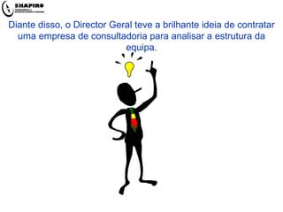 Diante disso, o Director Geral teve a brilhante ideia de contratar uma empresa de consultadoria para analisar a estrutura da equipa. 