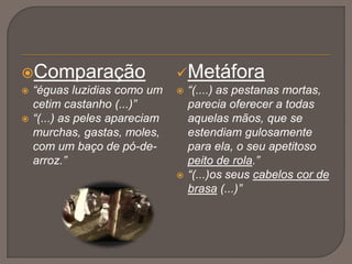Condessade GouvarinhoCaracterização Física:Cabelos crespos e ruivos, nariz petulante, olhos escuros e brilhantes, bem feita, pele clara, fina e doce; Caracterização psicológica:É imoral e sem escrúpulos. Envolve-se com Carlos e revela-se apaixonada e impetuosa. Trai o marido, com Carlos, sem qualquer tipo de remorsos. Carlos deixa-a, acaba por perceber que ela é uma mulher sem qualquer interesse, demasiado fútil.Neste episódio...Representa o adultério, estando a sua atenção apenas virada para Carlos. Representa também os comportamentos desajustados das senhoras, que se vestem com “vestidos sérios de missa”.