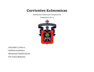 Corrientes Ecónomicas
Bachillerato General por Competencias
Preparatoria No. 4
Actividad 1.3 Fase 2
Análisis económico
Monserrat Castillo García
6°A Turno Matutino
 