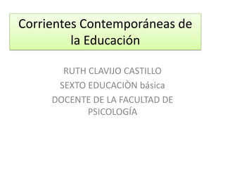 Corrientes Contemporáneas de la Educación  RUTH CLAVIJO CASTILLO SEXTO EDUCACIÒN básica DOCENTE DE LA FACULTAD DE PSICOLOGÍA 