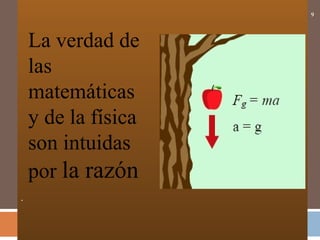 .
9
La verdad de
las
matemáticas
y de la física
son intuidas
por la razón