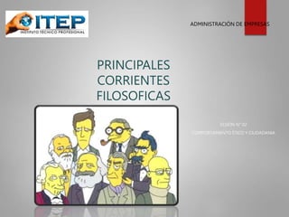 PRINCIPALES
CORRIENTES
FILOSOFICAS
SESIÓN N° 02
COMPORTAMIENTO ÉTICO Y CIUDADANIA
ADMINISTRACIÓN DE EMPRESAS
 