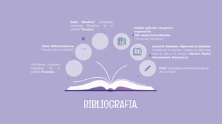 Prezi “ prinicpales corrientes filosoficas
de la calidad”.
“Principales corrientes
Filosoficas de la
calidad” Preceden.
BIBLIOGRAFIA.
Lorena E. Gonzalez , Esperanza G. Gallardo,
“calidad de la atencion medica: la diferencia
entre la vida y la muerte”, Revista Digital
Universitaria, Volumen 13.
Jaime Nebrera Herrera
“ Introducción a la calidad”
Calidad aplicada a la gestion
empresarial.
ING. Sergio Perez Morales.
“ Corrientes Filosoficas”
Zaida Mendoza,“ principales
corrientes filosoficas de la
calidad” Timeline
 