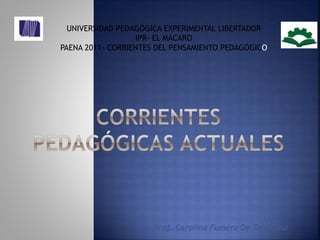 UNIVERSIDAD PEDAGÓGICA EXPERIMENTAL LIBERTADOR
IPR- EL MÁCARO
PAENA 2011- CORRIENTES DEL PENSAMIENTO PEDAGÓGICO
Prof. Carolina Fumero De Tarazona
 