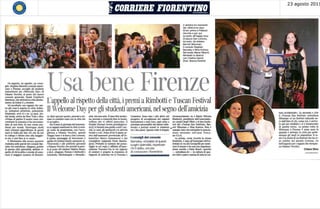 Barrett Wissman: Corriere Fiorentino. Usa bene Firenze. Tuscan-American award presentation