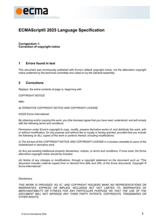 ECMAScript 2025 Language Specification Corrigendum: Copyright Notice ...