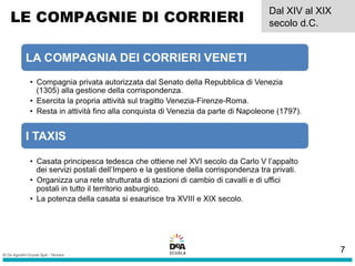 LE COMPAGNIE DI CORRIERI
Dal XIV al XIX
secolo d.C.
7
 