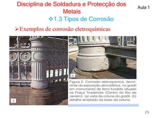 1.3 Tipos de Corrosão
Exemplos de corrosão eletroquímicas
Disciplina de Soldadura e Protecção dos
Metais
Aula 1
29
 