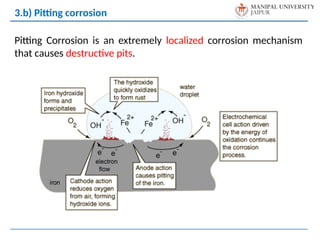 Pitting Corrosion is an extremely localized corrosion mechanism
that causes destructive pits.
3.b) Pitting corrosion
 