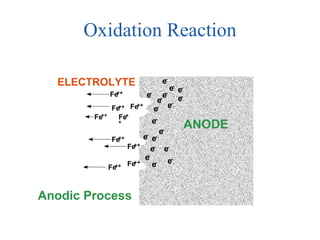 Oxidation Reaction Fe ++ Fe + + Fe ++ Fe ++ Fe ++ Fe ++ Fe ++ Fe ++ Fe ++ e - e - e - e - e - e - e - e - e - e - e - e - e - e - e - e - e - e - ANODE ELECTROLYTE Anodic Process 