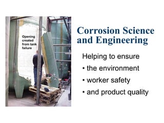 Corrosion Science and Engineering ,[object Object],[object Object],[object Object],[object Object],Opening created from tank failure 