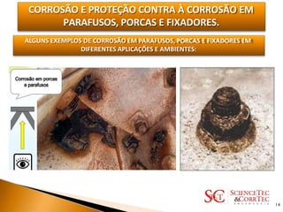 CORROSÃO E PROTEÇÃO CONTRA À CORROSÃO EM
PARAFUSOS, PORCAS E FIXADORES.
ALGUNS EXEMPLOS DE CORROSÃO EM PARAFUSOS, PORCAS E FIXADORES EM
DIFERENTES APLICAÇÕES E AMBIENTES:
14
 