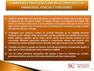 CORROSÃO E PROTEÇÃO CONTRA À CORROSÃO EM
PARAFUSOS, PORCAS E FIXADORES.
21
 