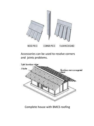 Accessories can be used to resolve corners 
and joints problems. 
Complete house with BMCS roofing 
 