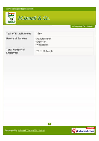 - Company Factsheet -


Year of Establishment   1969

Nature of Business      Manufacturer
                        Exporte...